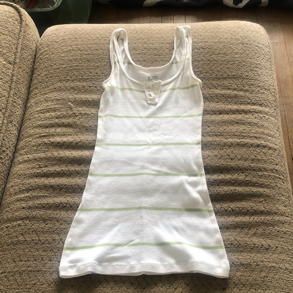 Mossimo White Tank Dress with Green Stripes